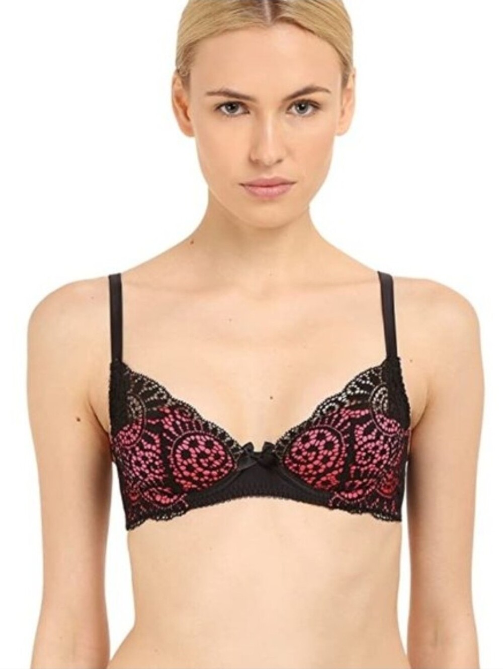 L'Agent by Agent Provocateur Women's Brigit Padded Plunge Bra Black/Neon Melon
